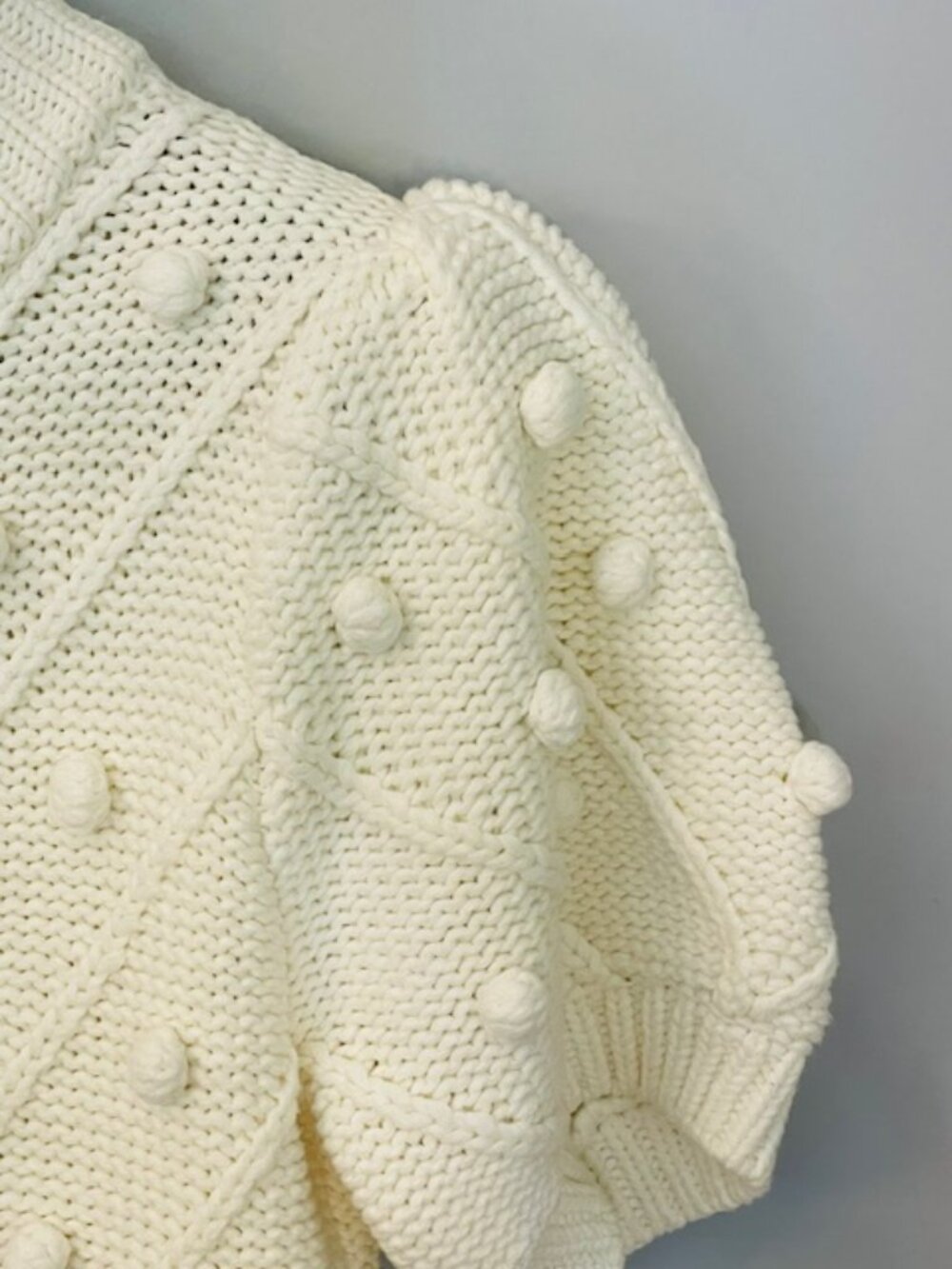 English Factory Puff Short Sleeve Sweater Mock Neck Textured Knit Ivory Medium - Picture 4 of 7